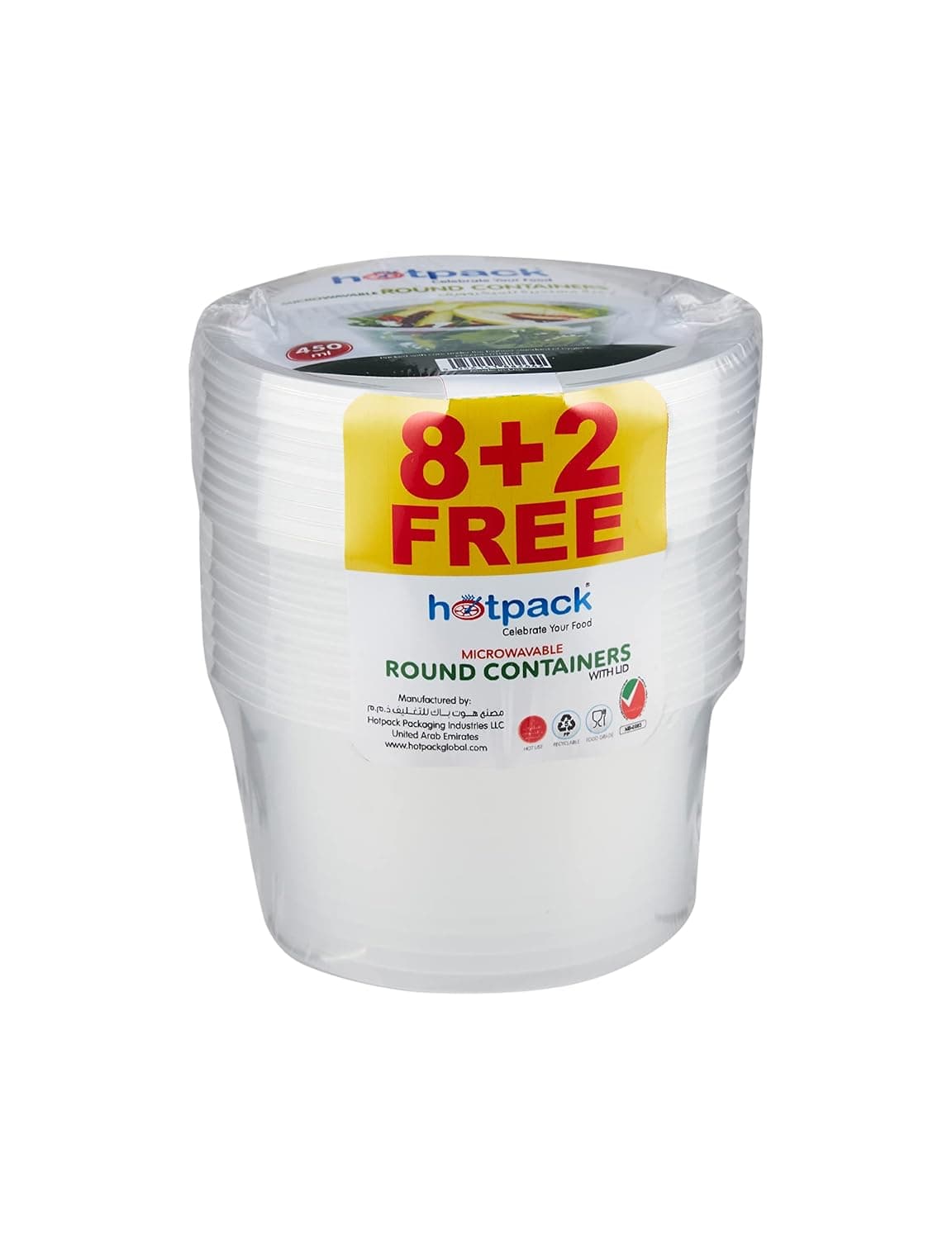 Hotpack Microwave Container 450ml with Lid 8+2 Free -