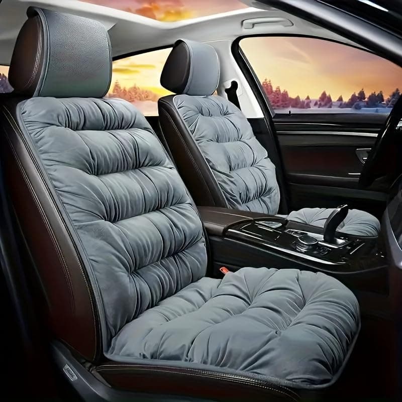 Luxury Plush Car Seat Cushion - 1pc Thick ⱳаrm Front Single Seat Cover with Backrest, Universal Fit Easy-Care Comfortable Winter (Grey)