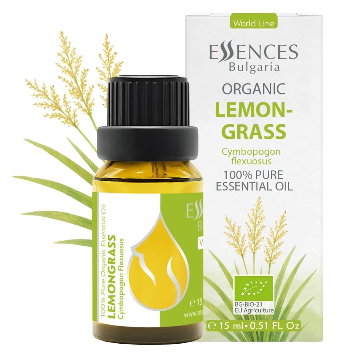 Essences Bulgaria Organic Lemongrass Essential Oil| 15ml | Cymbopogon flexuosus | 100% Pure | Natural | Undiluted | Therapeutic Grade | Aromatherapy | Cosmetics | Cruelty Free | Vegan