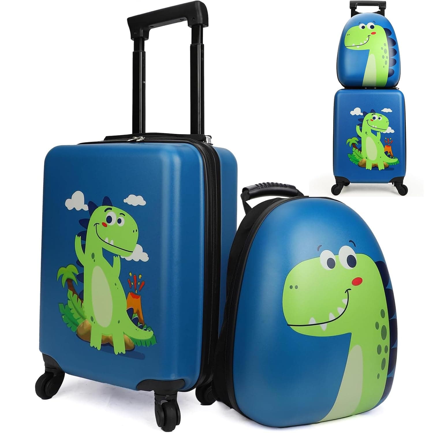 Winsoyya Kids Carry On Luggage Set, Hard Shell Travel Luggage W/Backpack, Hard side Rolling Suitcase W/Spinner Wheels, Kids Suitcases With Wheels for Boys Girls Toddlers Children (Blue)
