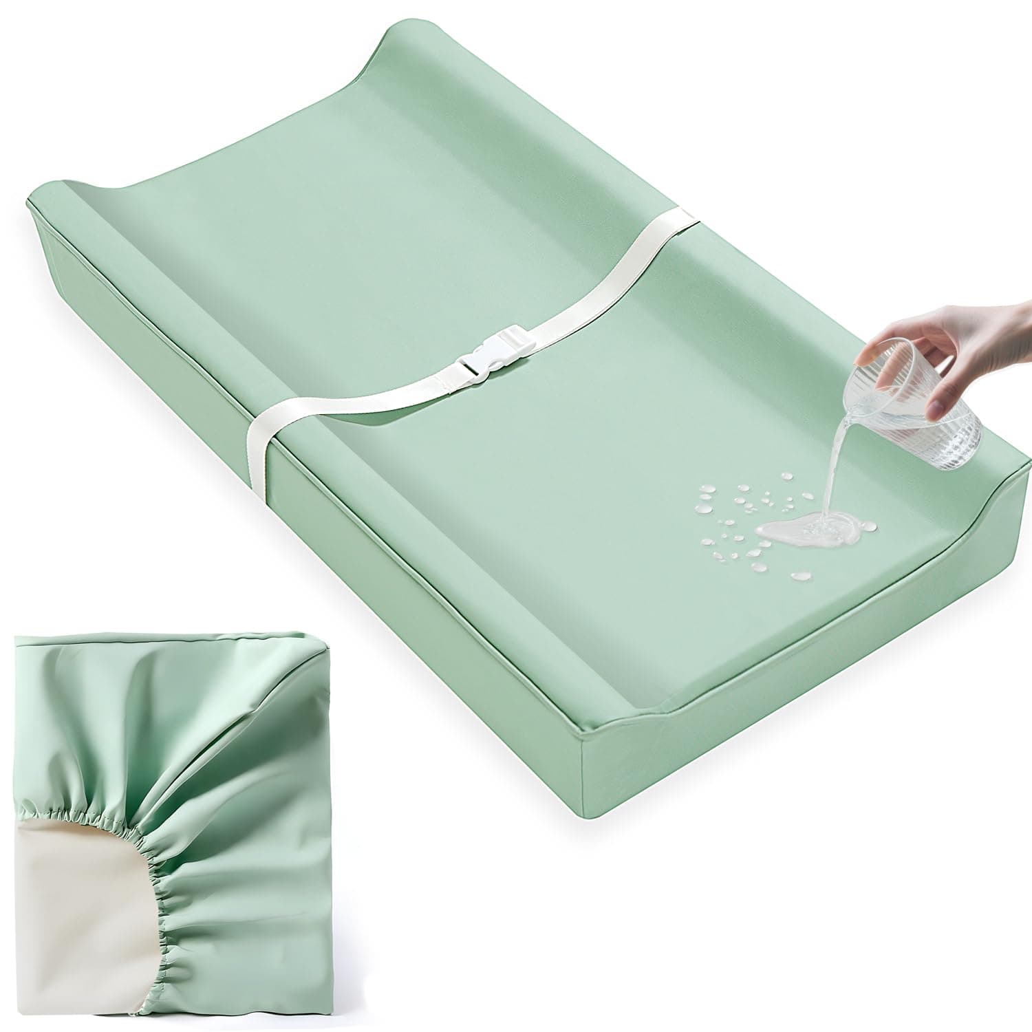 Vegan Leather Baby Changing Pad Covers for Girl, Boy, Waterproof & Wipeable Soft Diaper Changing Mat Cover.Fits Standard Changing Pads with Dimensions of 32" x 16". (Green)