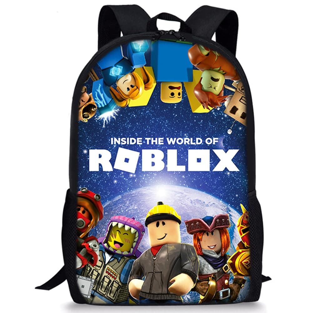 Robllox Backpack, Robllox Children's Schoolbag Toddler Backpack Cartoon Preschool Book Bag Canvas Daypack 3D Printed School Backpack Lightweight Casual Rucksack Elementary Fashion Backpack for Boys,