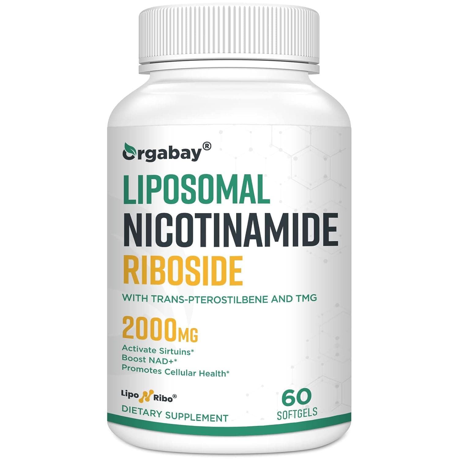 Orgabay Liposomal Nicotinamide Riboside 2000Mg With Tmg And Pterostilbene, Boosting Nad+, Supports Healthy Aging, 60 Count