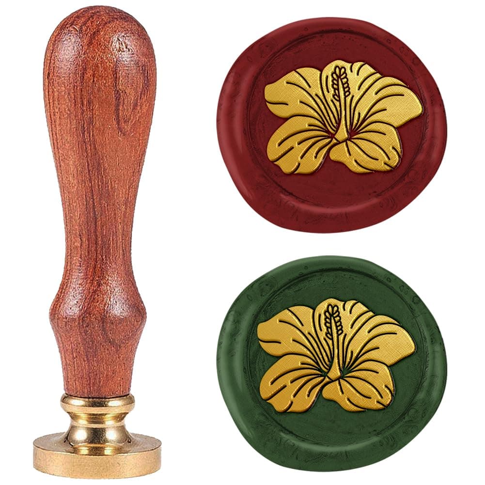 Hibiscus Flower 1" Wax Seal Stamp Vintage Sealing Stamps Removable Brass Head Seal Stamp with Wooden Handle Sealing Wax for Envelope Card Letter Wedding Invitations Gift Wrapping Decor