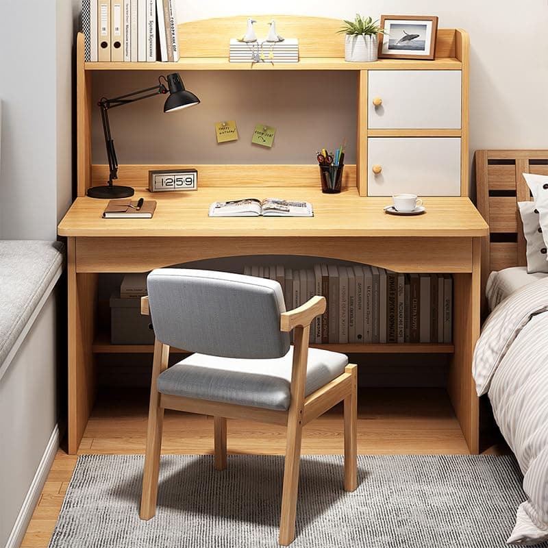 AUTOYSUR Home Office Desk with Storage Shelf, Wood Computer Desk, Modern Simple Workstation, Study Writing Table, Gaming Table for Home and Office (100 * 48 * 120cm(Wood))