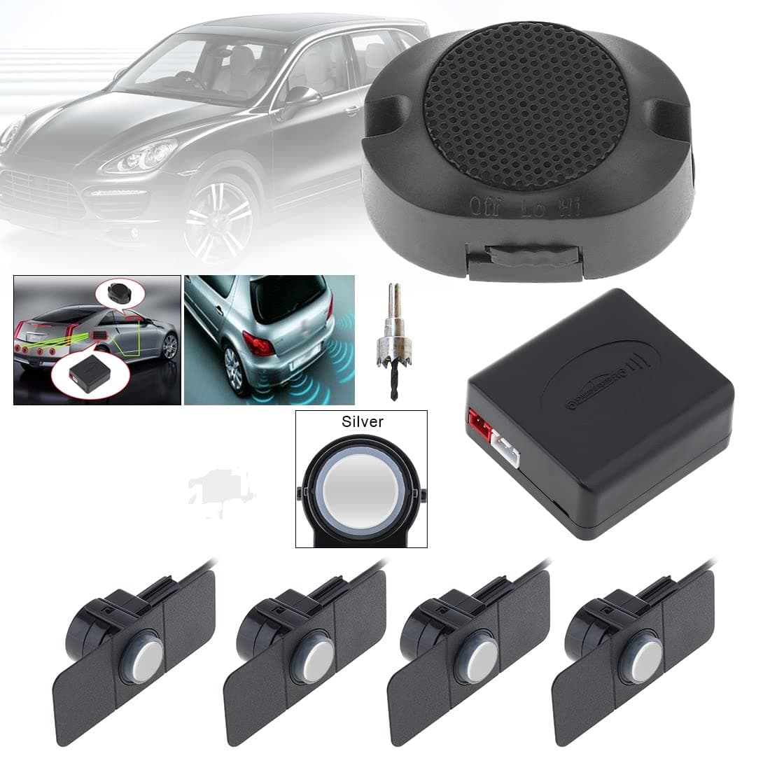 Car Reversing Radar System Premium Quality 4 Parking Sensors Car Reversing Radar System with Wings (Silver)