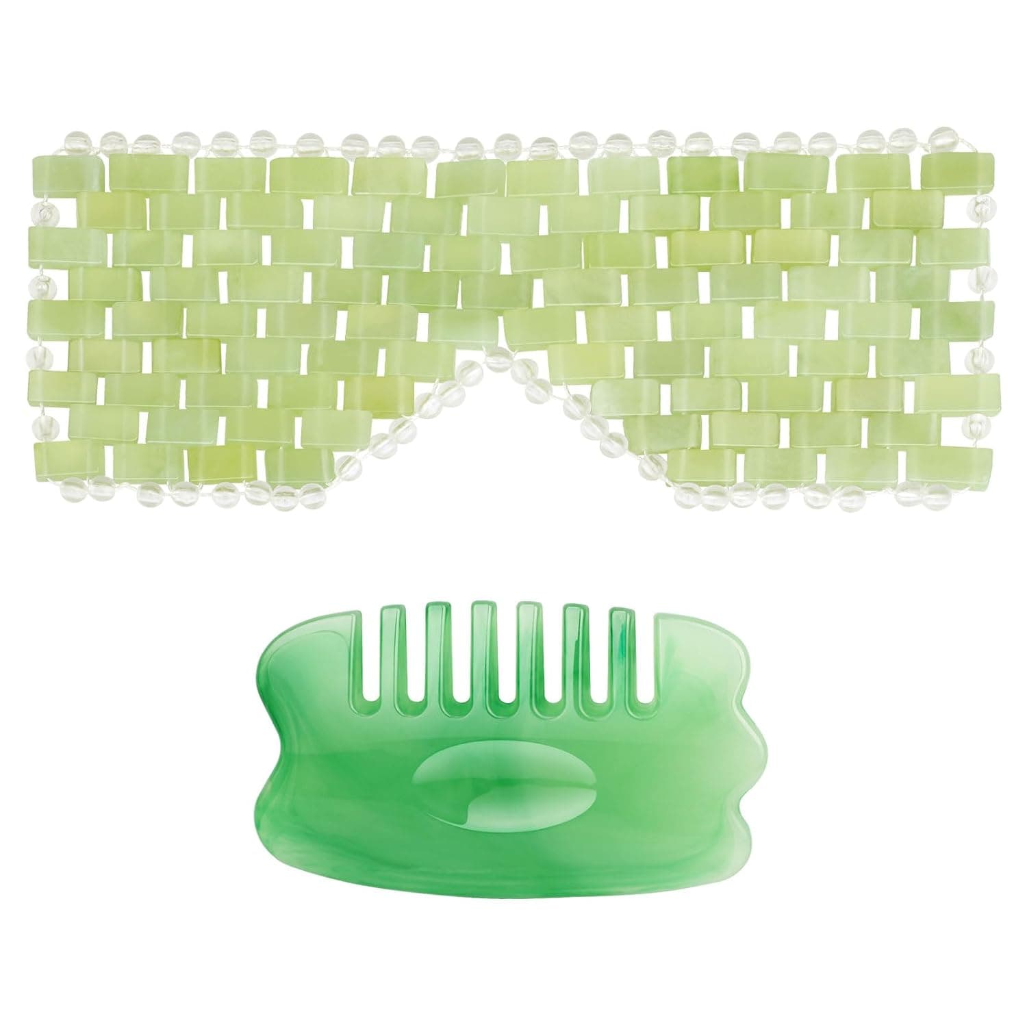 Jade Eye Mask and Resin Comb Set - Facial Massage & Scalp Massager Tool for Relaxation & Puffiness Reduction