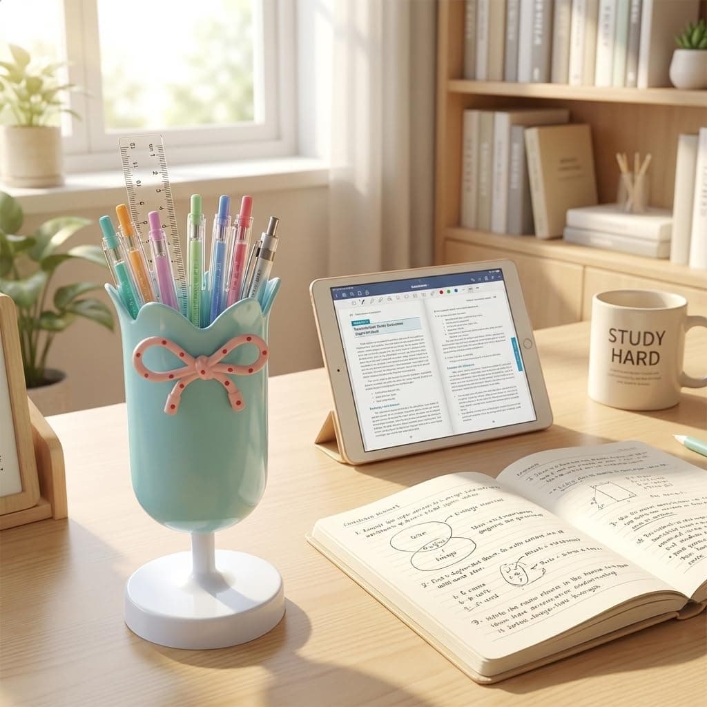 Tulip-Shaped Pen Holder for Desk: Cute Desk Organizer Makeup Brush Holder Stylish Office Decor Pen Cup for School, Home, Office