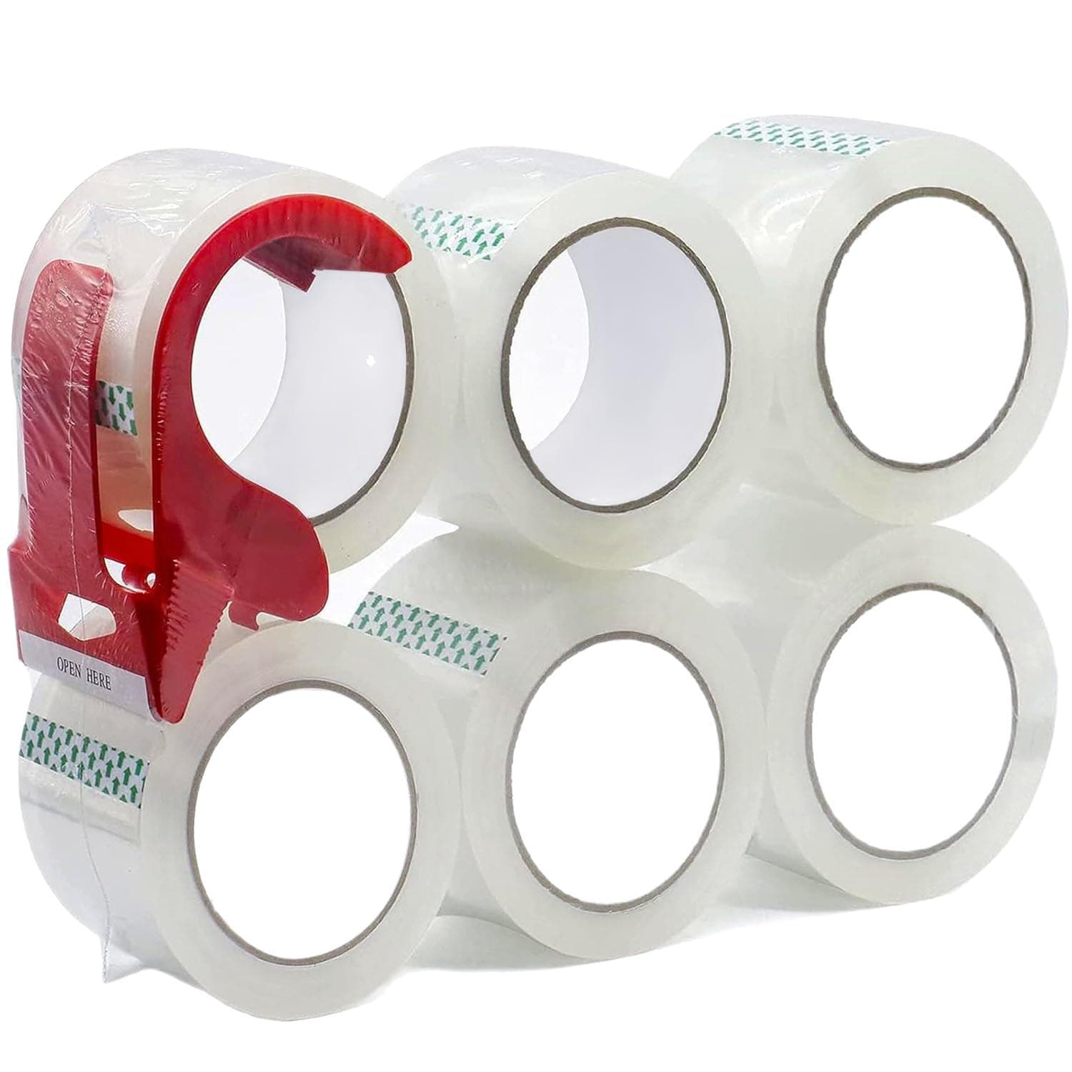 SKY-TOUCH Clear Packing Tape 6 Rolls with Free Dispenser, 4.8cm x 60Y, BOPP Tape, 45mic Thickness, Strong and Durable for Shipping, Moving, Office & Storage