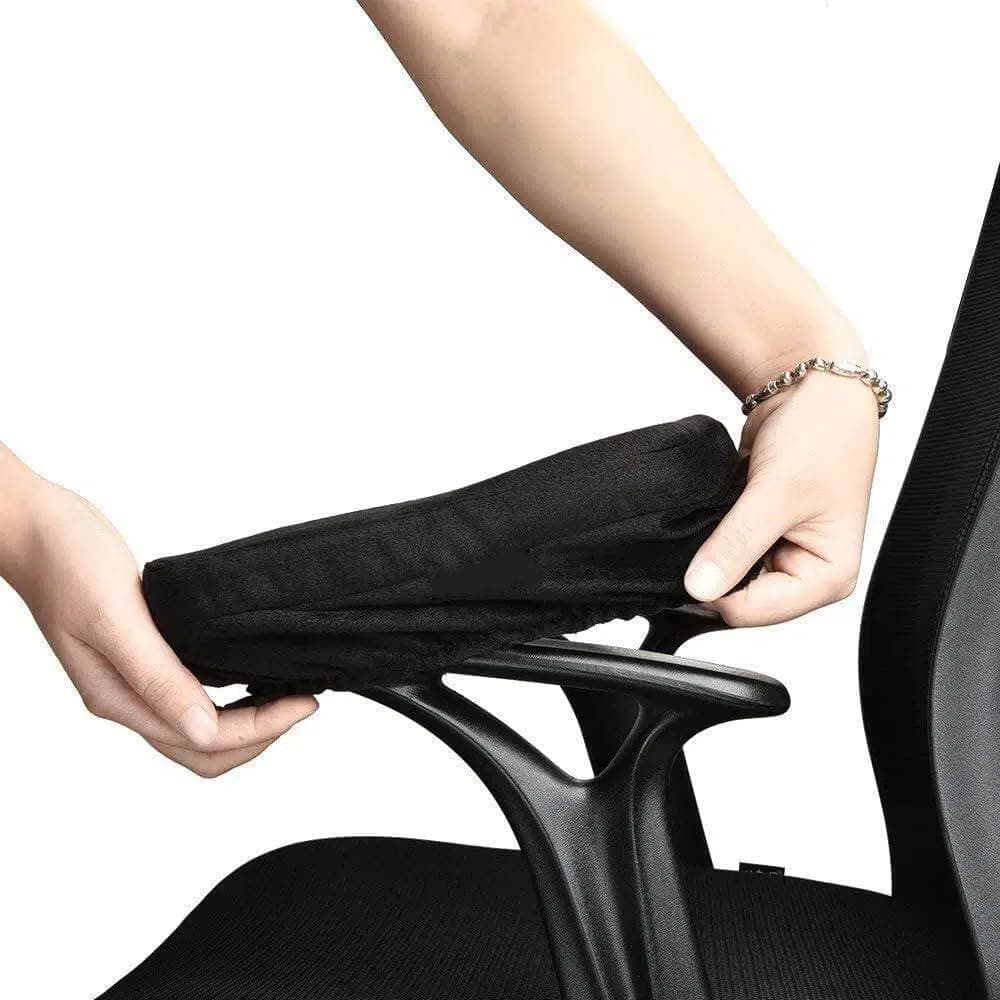 Ergonomic Memory Foam Office Chair Armrest Pads, Comfy Gaming Chair Arm Rest Covers for Elbows and Forearms Pressure Relief, Set of 2, Stretch Fit, Black