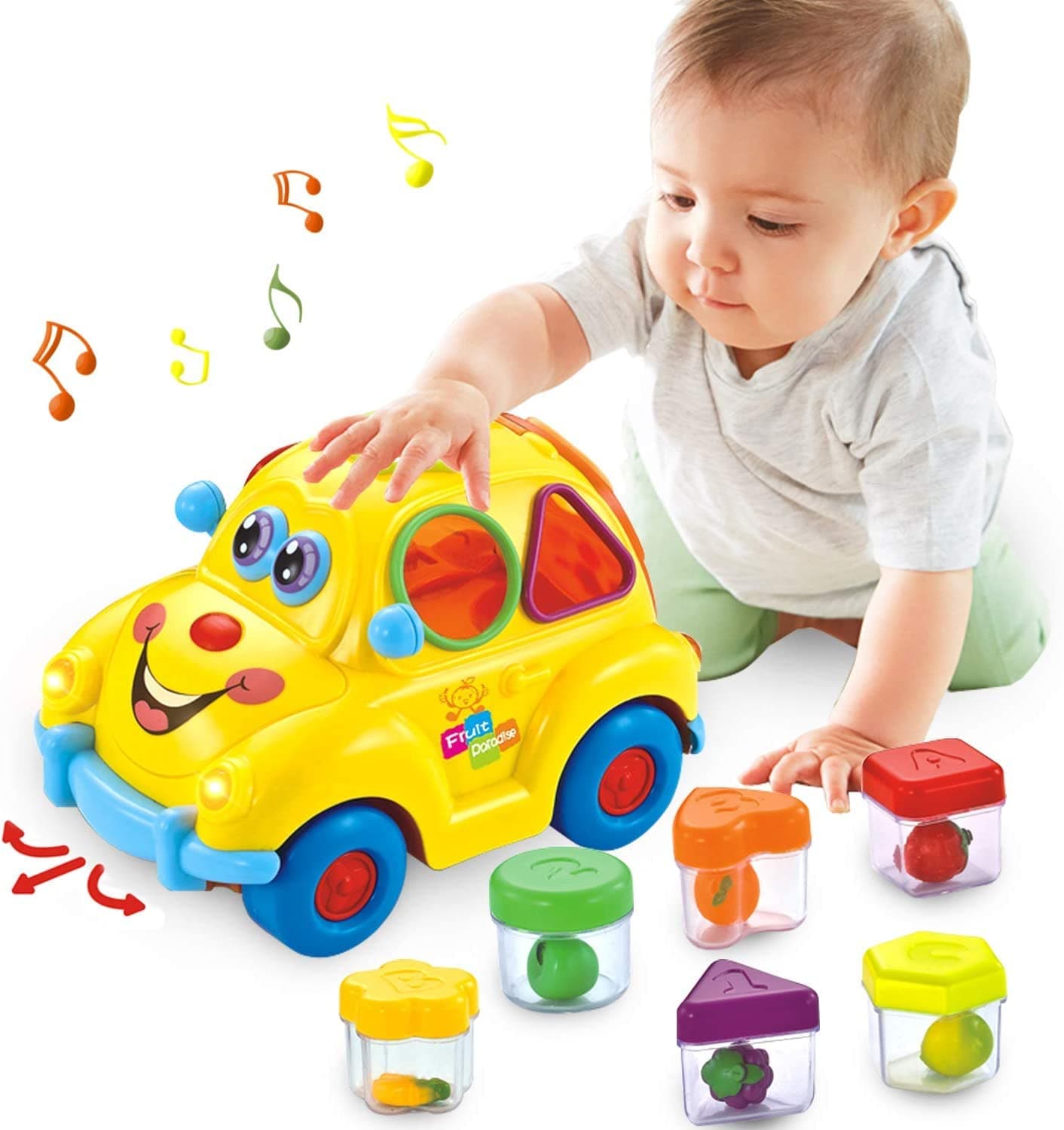 Baybee Multi-Functional Electronic Bump & Go Musical Car Toys for Kids, Baby Toy Car with Automatic Moving, Numbers, Fruit Shape Sorting Toys | Learning Educational Car Toys for Baby Kids 1 2 3 Years