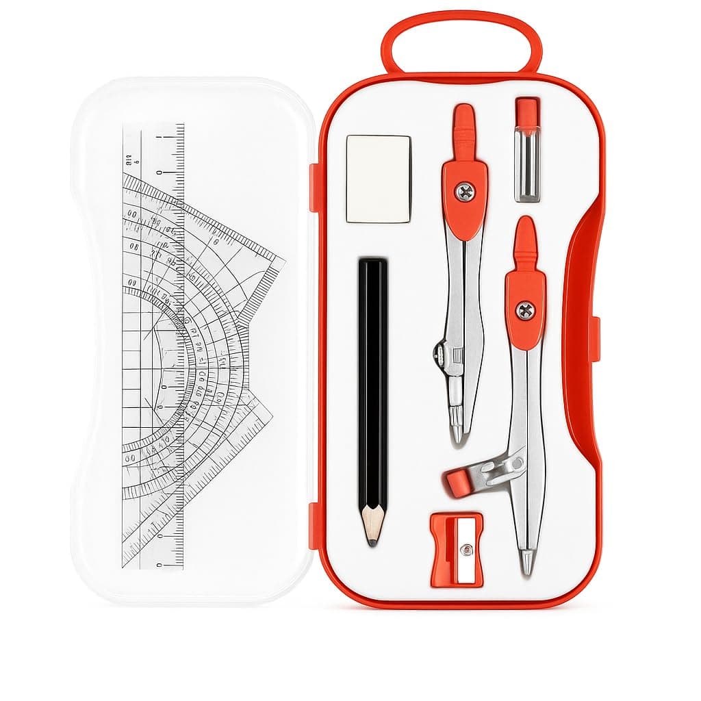 FITTO Mathematical Drawing Instruments Box – Complete Geometry Set with Compass, Protractor, Ruler, Set Squares, Eraser – Precision Tools for School, Office, and Engineering Use
