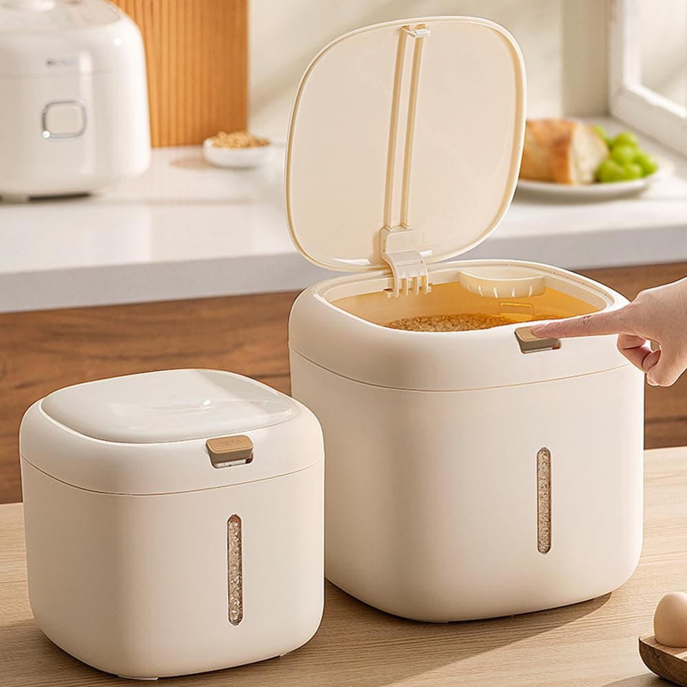 Professional Airtight Large Capacity Rice Container - Moisture Proof & Anti-Insect Food Containers Dual Silicone Seal One-Touch Flip Lid BPA-Free Kitchen Storage with Cup Home Essentials (5kg)