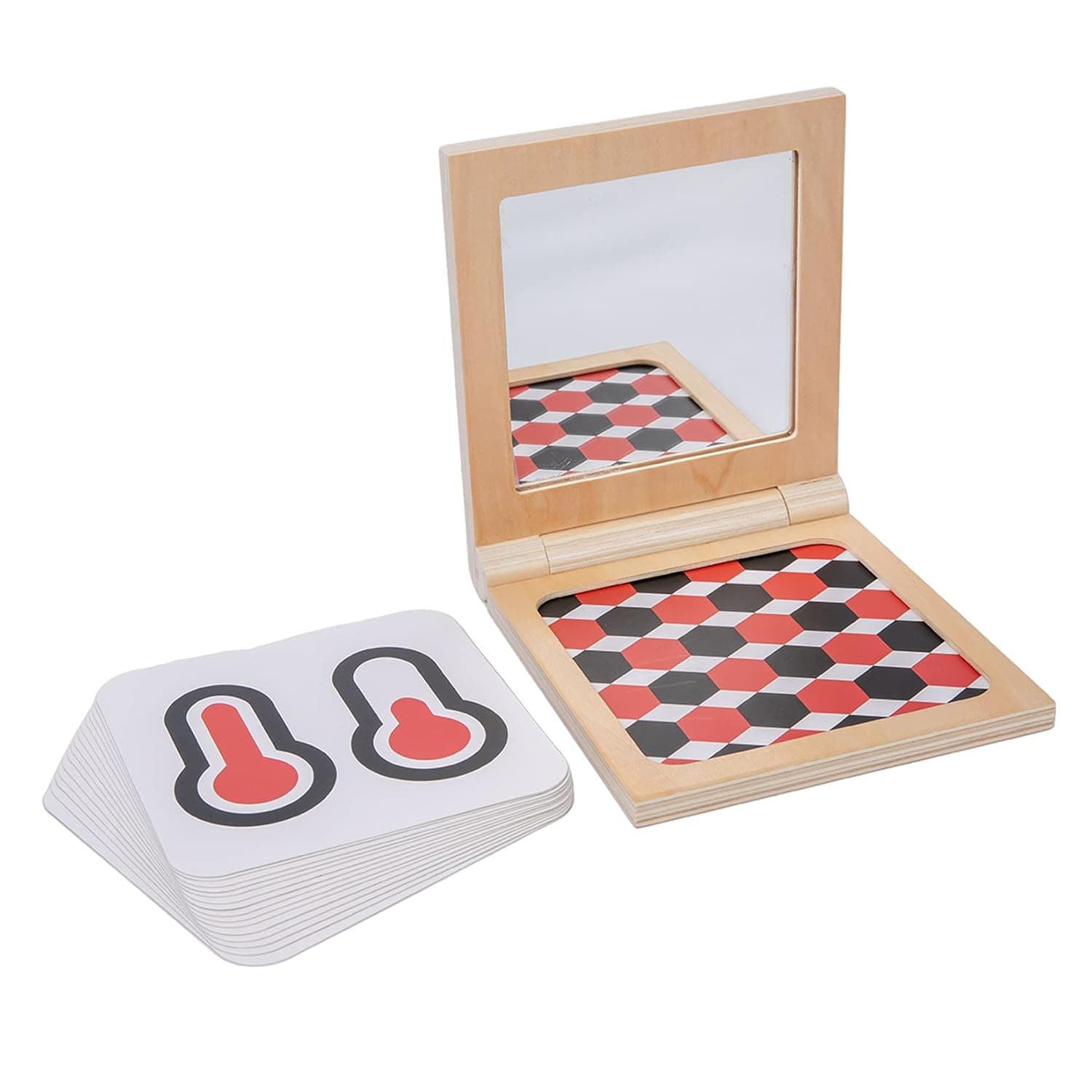 Adena Montessori Black and White Cards Wooden Frame with Mirror Montessori Baby Toys for 3-4 Months Infant