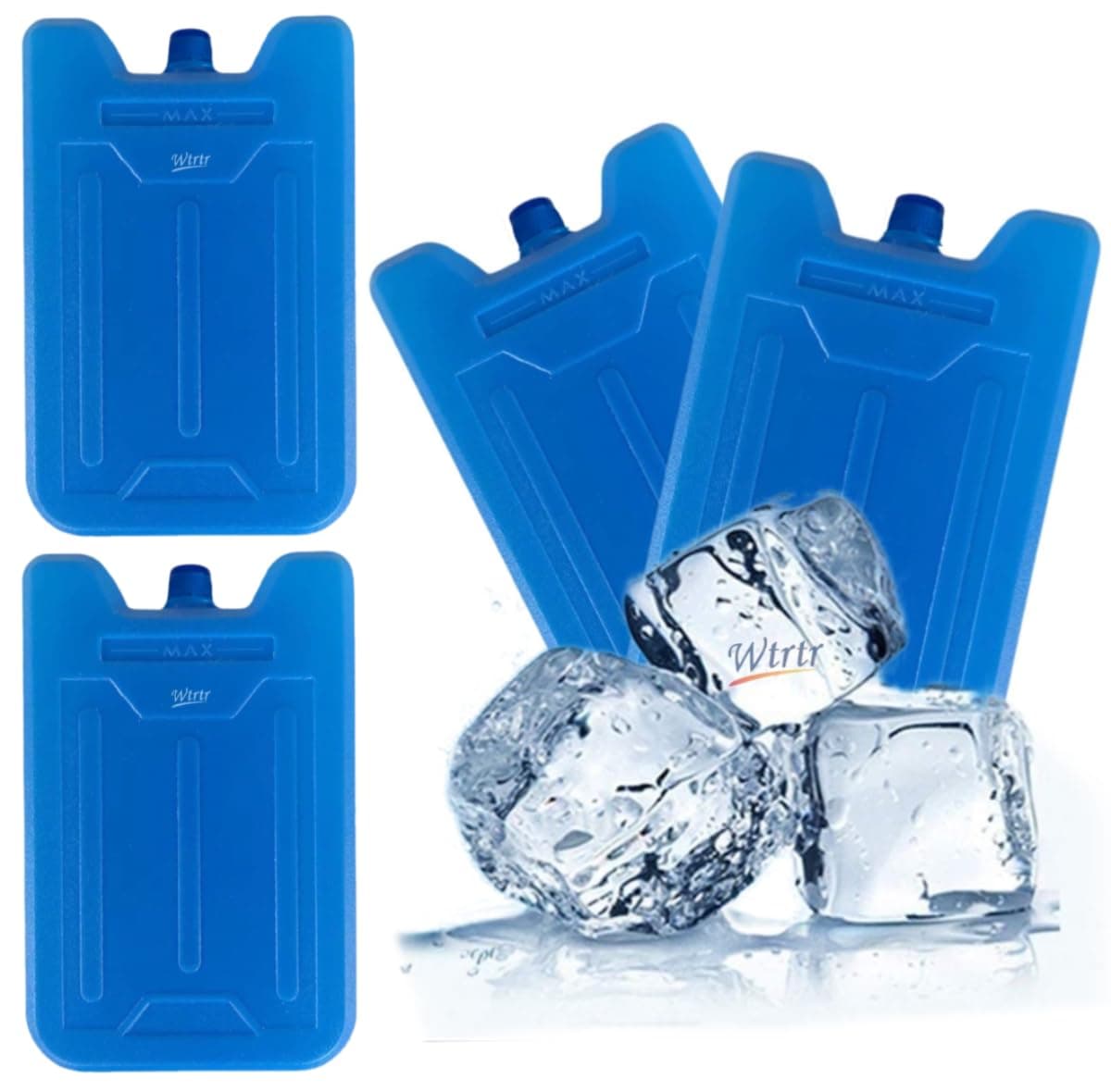 Wtrtr 4 قطع من عبوات الثلج لصندوق الغداء، مكعبات تجميد صغيرة تدوم طويلا لصناديق الساندويتشات للاطفال، تحافظ على الطعام طازجًا وباردا في صناديق الغداء واكياس حليب الام، عبوات ثلج مبرد الهواء (D4pcs)