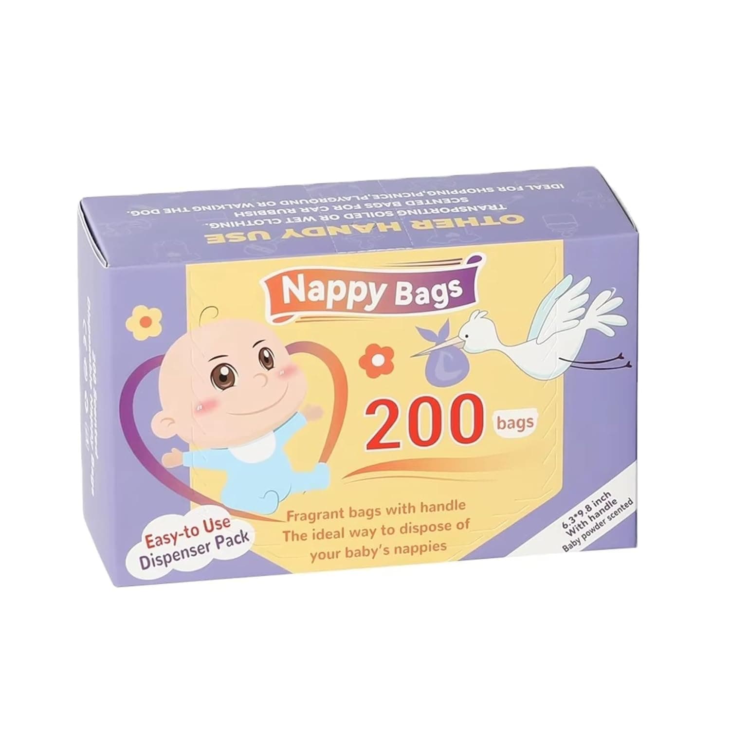 200 Coloured Nappy Bags with Tie Handles, Fragranced for Eliminating Odours, Durable and Leak-proof, Light-weight and Suitable for Babies Travel Bags