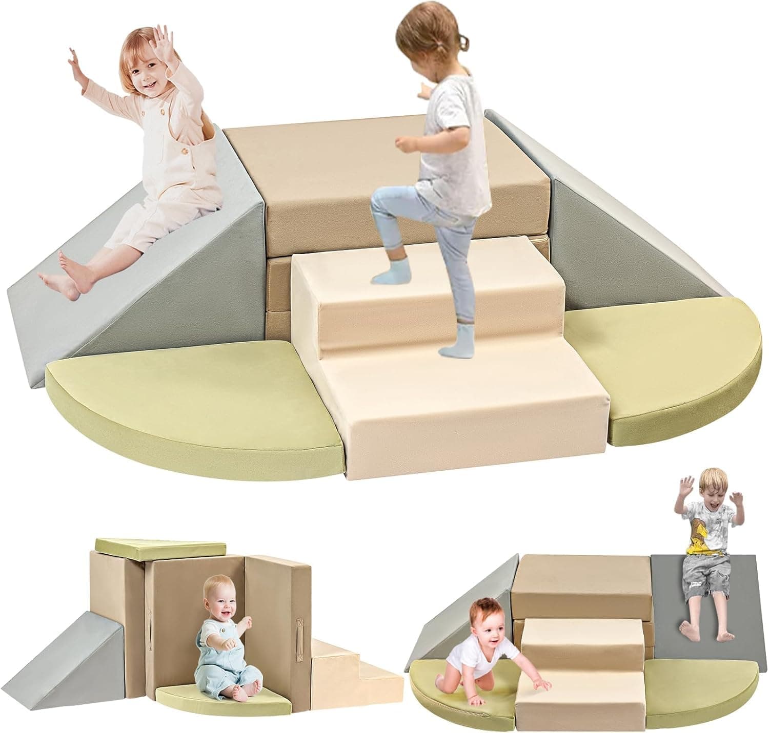 6-Piece Toddler Climbing Toys Indoor, Foam Climbing Toys for Toddlers, Soft Play Baby Climbing Blocks for Crawling and Sliding, Safe Climbing Play Set Indoor Gym Equipment for Toddler1-3, Infant