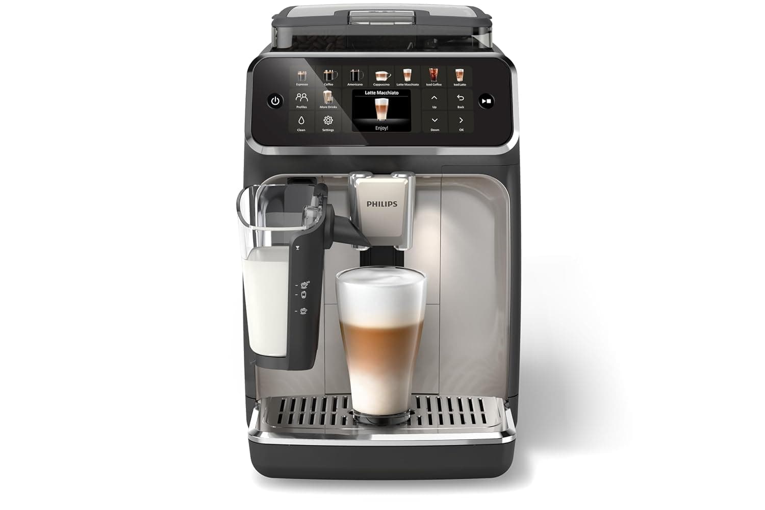 Philips Fully Automatic Espresso Machine Series 5500-20 Beverages, LatteGo, Extra Shot, Silent Brew, Intuitive Display, 4 User Profiles, 12 Settings for Ceramic Grinder, Chrome - EP5547/23