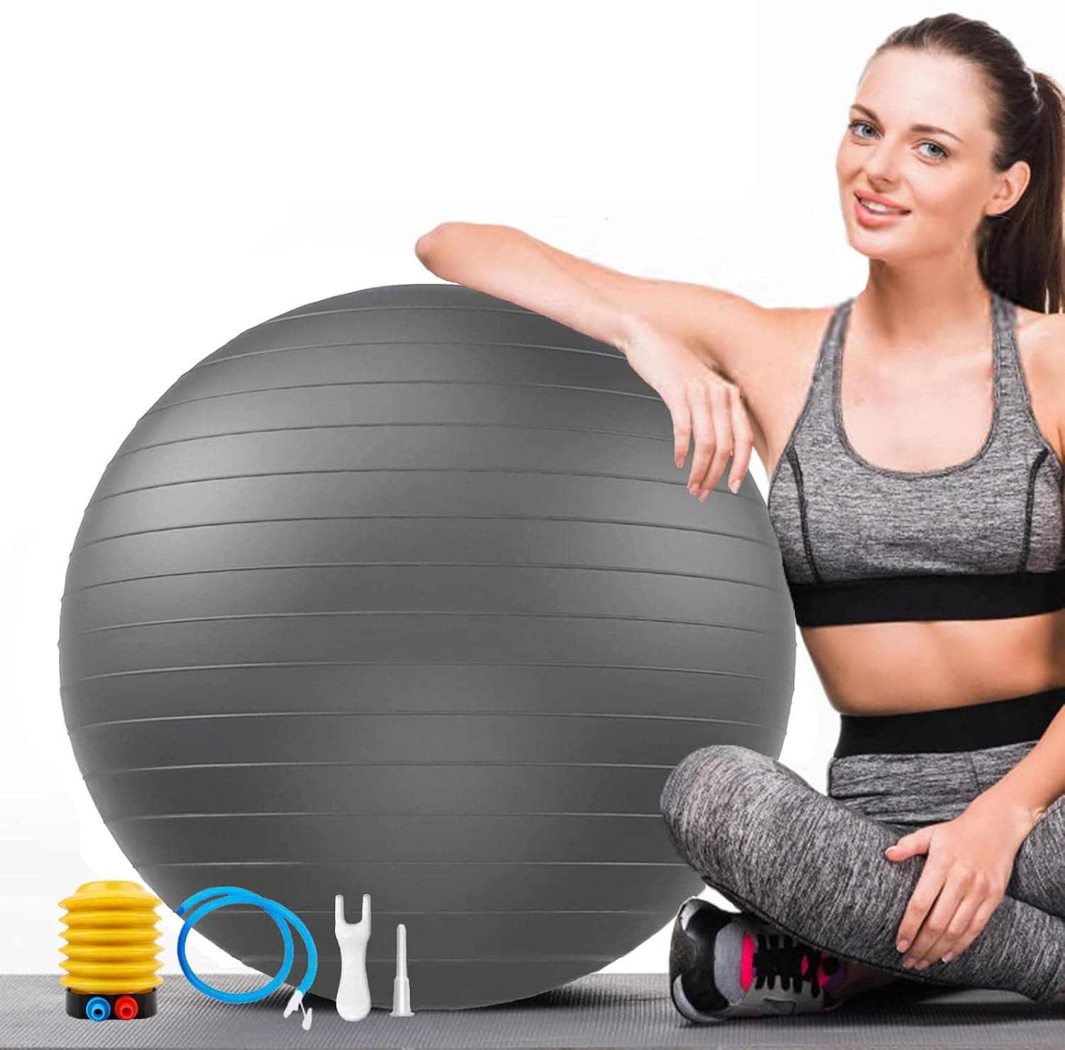 SHOWAY Exercise Gym Ball 55cm Extra Thick Swiss Ball | with - Quick Pump - Birthing Ball for - Yoga-Pilates - Fitness - Physical Therapy - Pregnancy & Labour