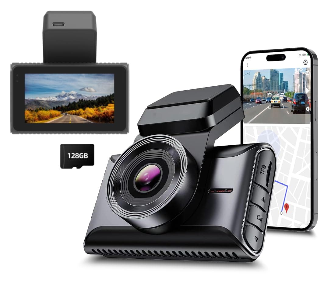 S200PRO Dual Dash Cam 4K Front + 1080P Rear, 3" IPS Display, Wi-Fi & GPS, ADAS Alerts, Loop Recording, G-Sensor, Parking Monitor, Split Screen, App Control - Free 128GB Card Included