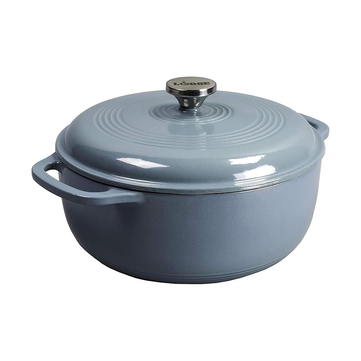 Lodge 7.5 Quart Enameled Cast Iron Dutch Oven with Lid – Dual Handles – Oven Safe up to 500° F or on Stovetop - Use to Marinate, Cook, Bake, Refrigerate and Serve – Storm Blue