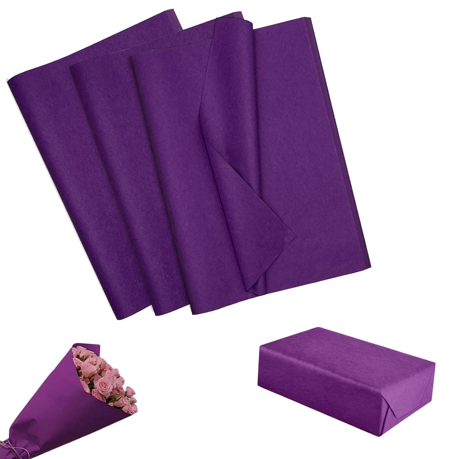 Duomama 40 Sheets Purple Tissue Paper Art Gift Wrapping Bulk Pack - DIY Craft Supplies for Birthdays, Halloween, Parties - 19.69x29.53 Inches, Floral Designs - Festival Decor Essentials