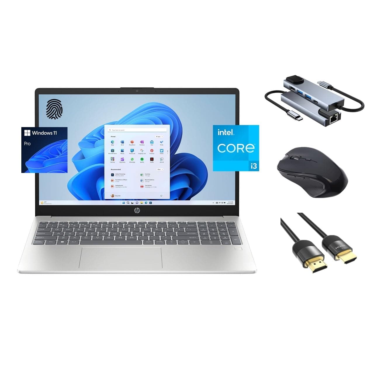 HP Daily Essential Laptop, 15.6" FHD, 8-Core Intel i3-N305 (Beats i5-1135G7), 16GB RAM, 1TB SSD, FP Reader, Webcam, KeyPad, WiFi 6, Bluetooth, USB-C, 3-in-1 Essential Bundle, Win 11 Pro