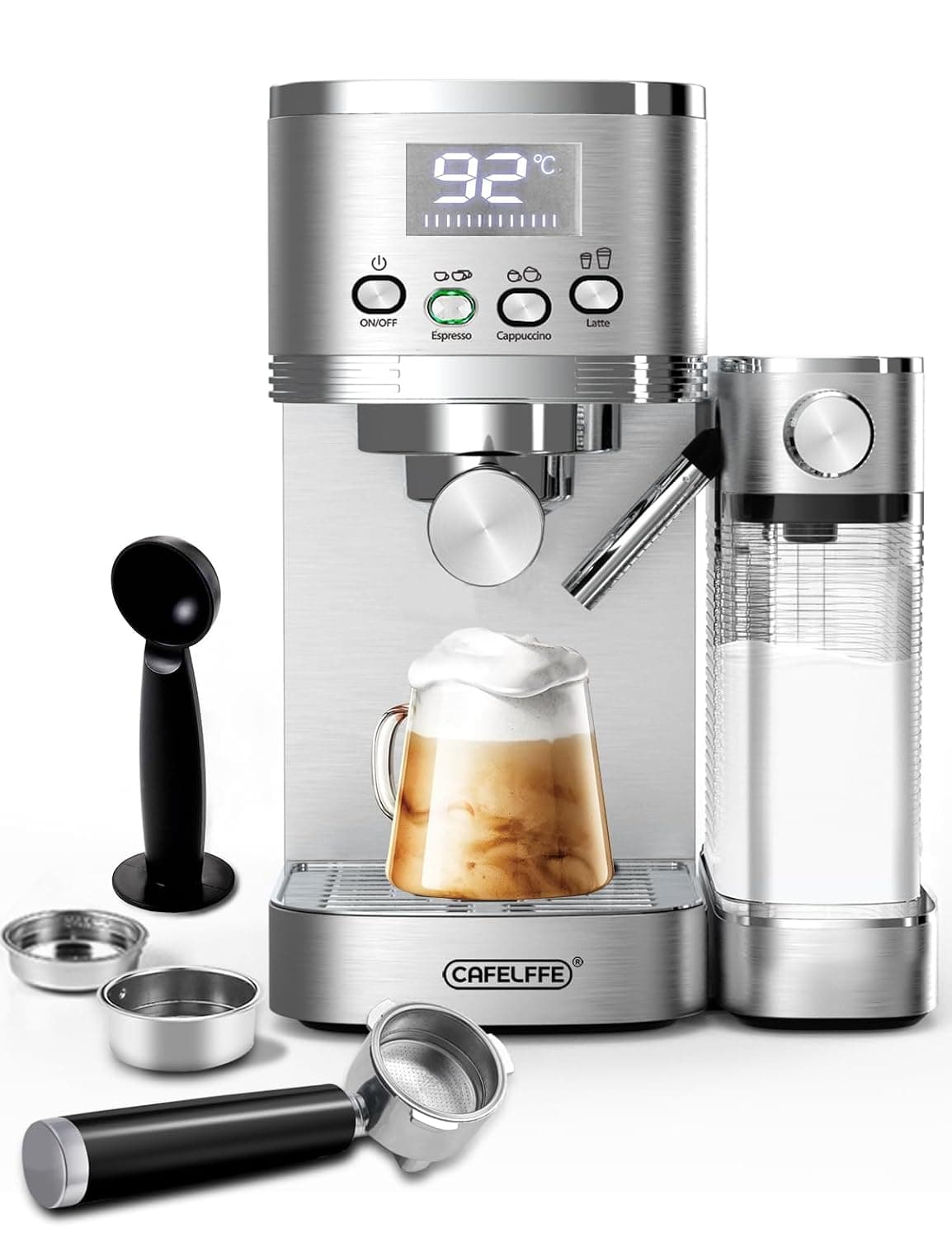 Cafelffe 6-in-1 Espresso Machine | 20Bar Coffee Machine With Automatic Milk Frother System | One-Touch Espresso, Latte & Cappuccino Machine With Double Heating Systems And Self Cleaning1.3L 1350W