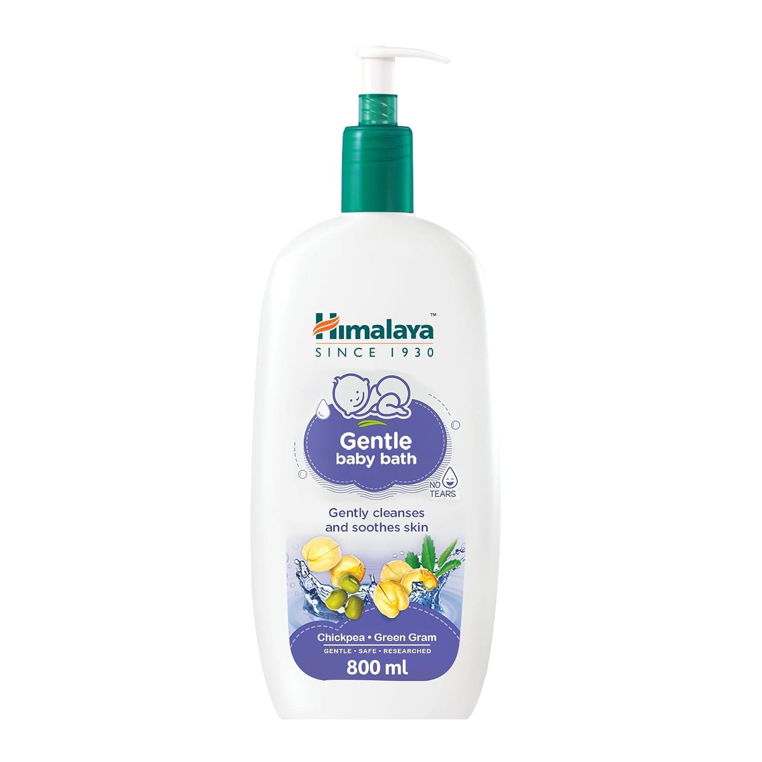 Himalaya No Tears Gentle Baby Bath, 800ml – Gently Cleanses & Soothes with Chickpea & Green Gram | Skin-Friendly pH, Mild Fragrance | Free from Alcohol, Parabens & Sulphates