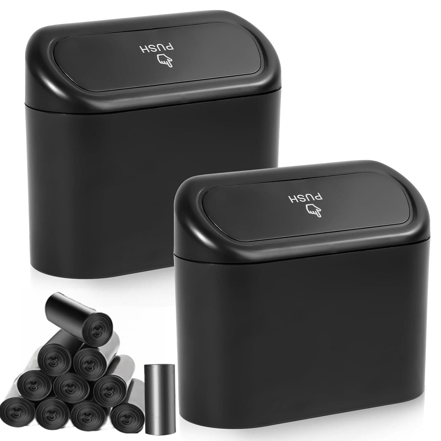 Car Trash Can 2-Pack with Lid & 220 Trash Bags, Leakproof Mini Garbage Bin Dustbin Organizer for Car Front Back Seat, Office, Desktop Bath Bedroom Home, Outdoor Travel & Vehicle Accessories
