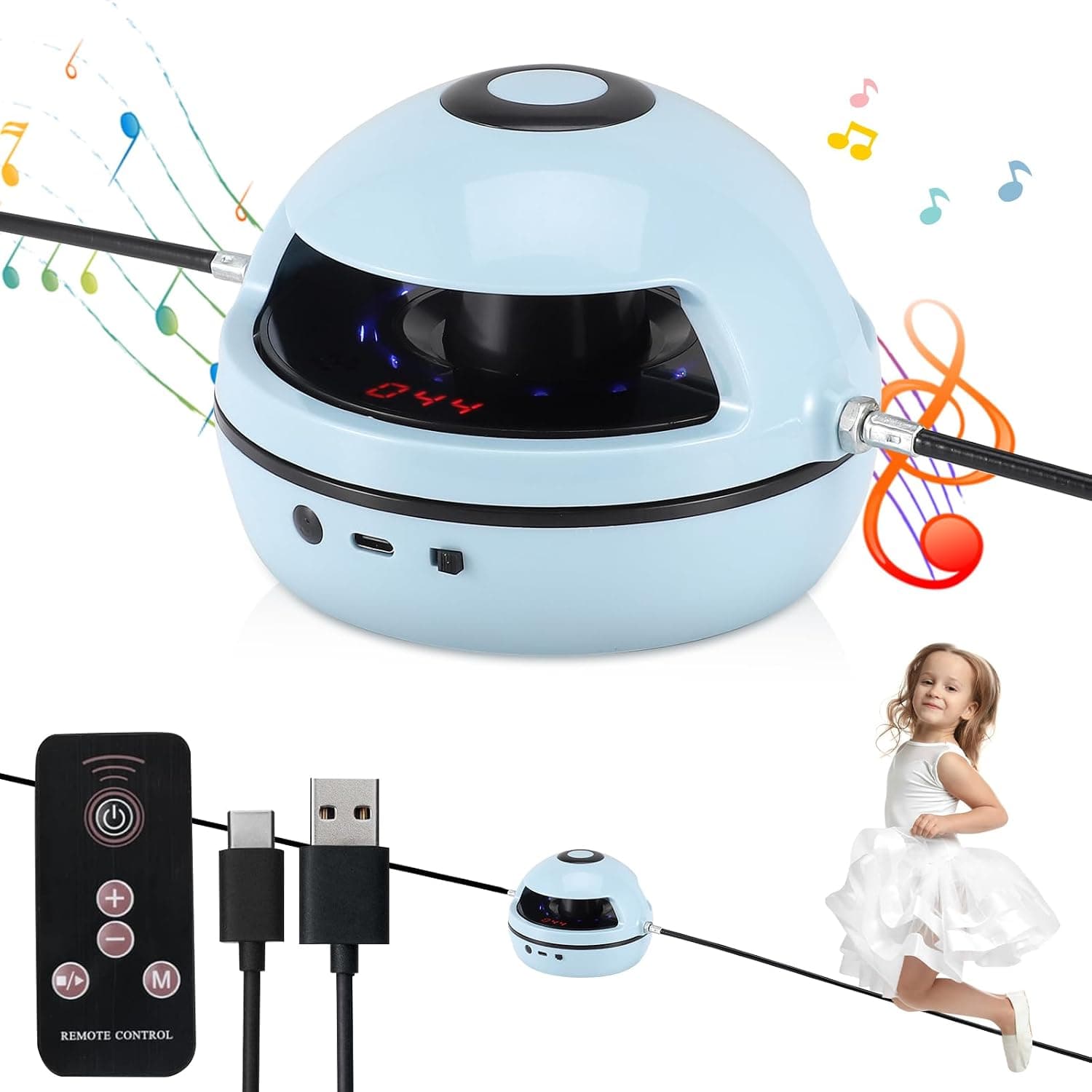 Music Jump Rope Machine, Smart Skipping Rope with Counter for Kids, Electric Skipping Rope with 1-10 Speed Level, LED Screen, Colorful Light, Wireless Music, Remote Control, Kids Exercise Equipment