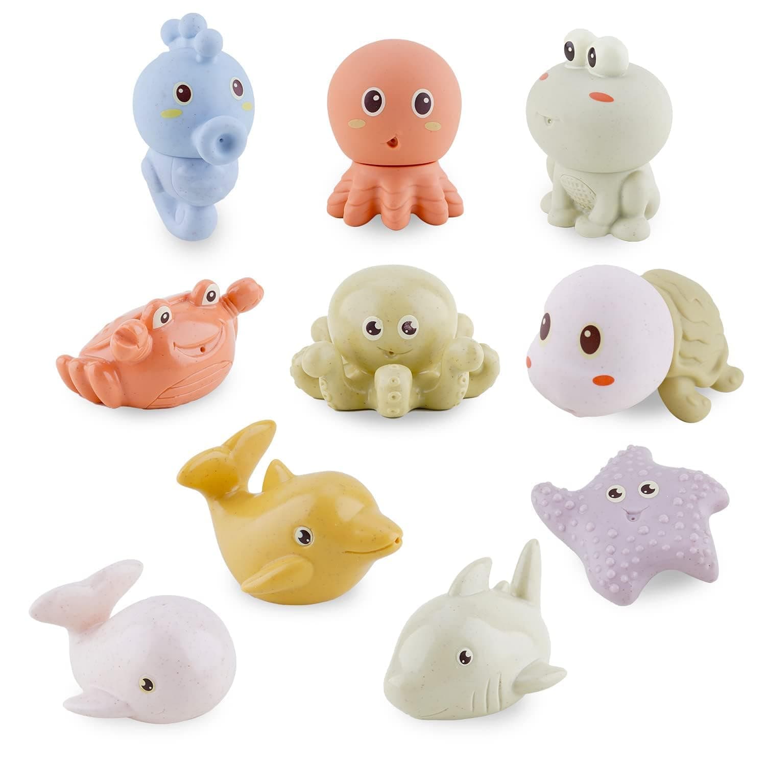 Joyzzz Mold Free Bath Toys, 10 Pack Silicone Ocean Animal Squirt Toys, Safe Water Play Learning Toy for Babies 6-12 Months, Bathtub Floating Educational Toy for Toddlers and Infants