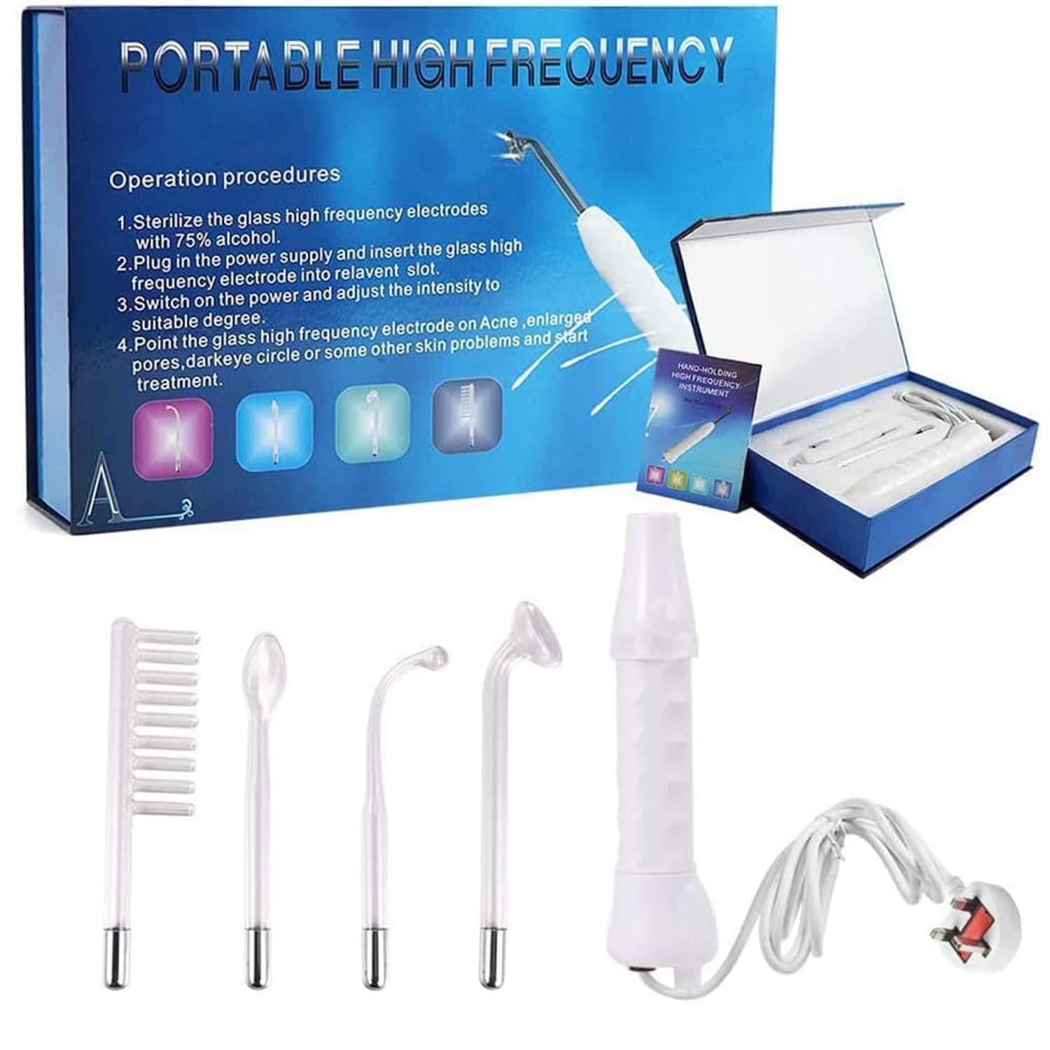 High Frequency Face Wand, Portable High Frequency Facial Machine with 4 Red Neon Stabs, Skin Tightening Machine for Facial Beauty, Face Device for Skin Care Home Salon Use