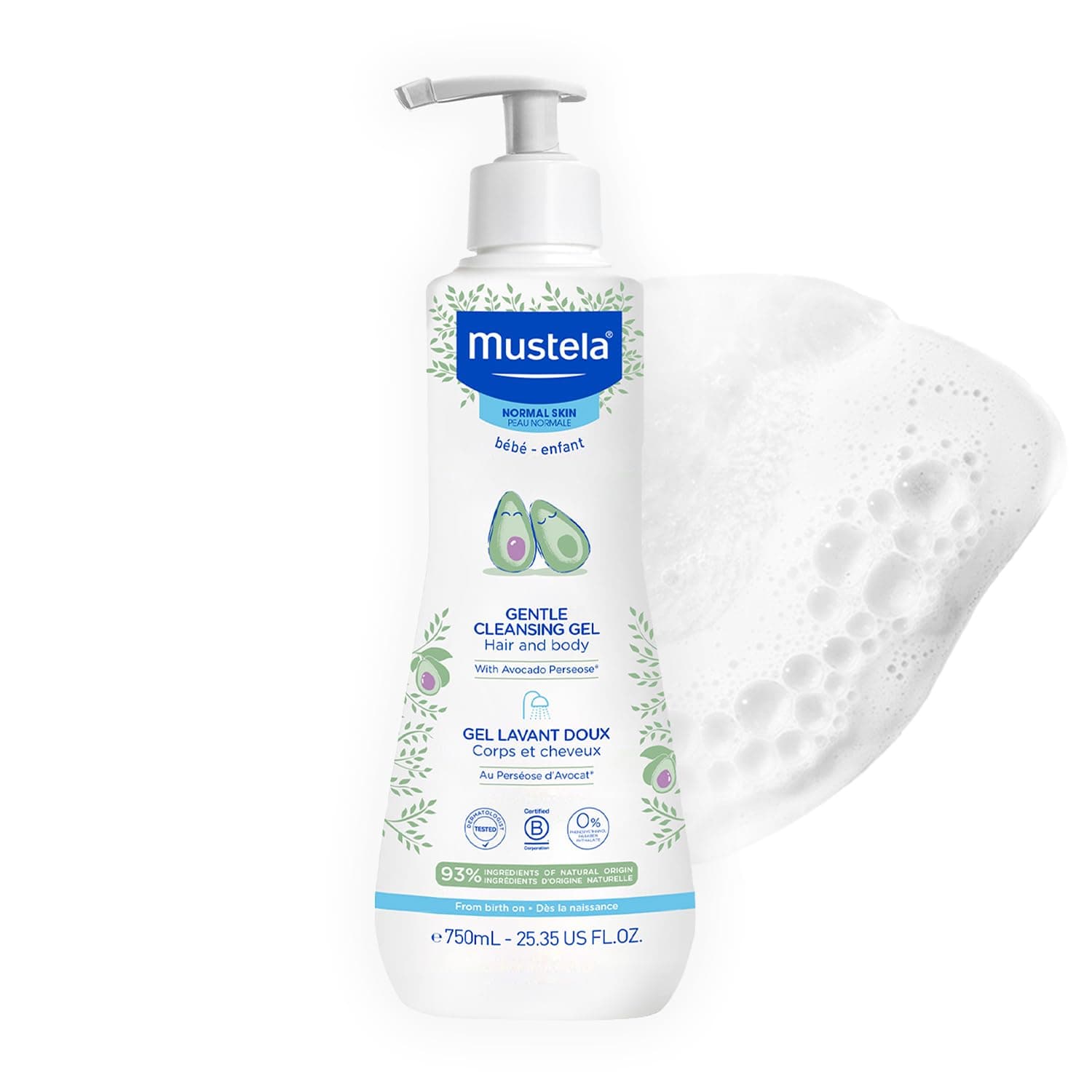 Mustela Baby Gentle Cleansing Gel - Baby Hair & Body Wash - with Natural Avocado fortified with Vitamin B5 - Biodegradable Formula & Tear-Free - Various Sizes - 1 or 2-Pack