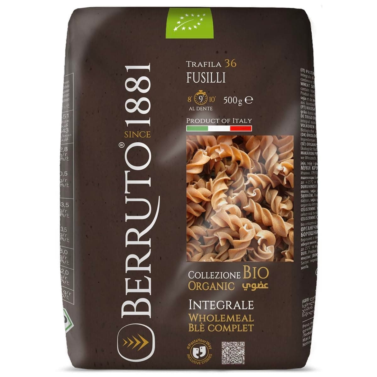 Pasta Berruto 1881 Organic Whole meal Fusilli36 500g
