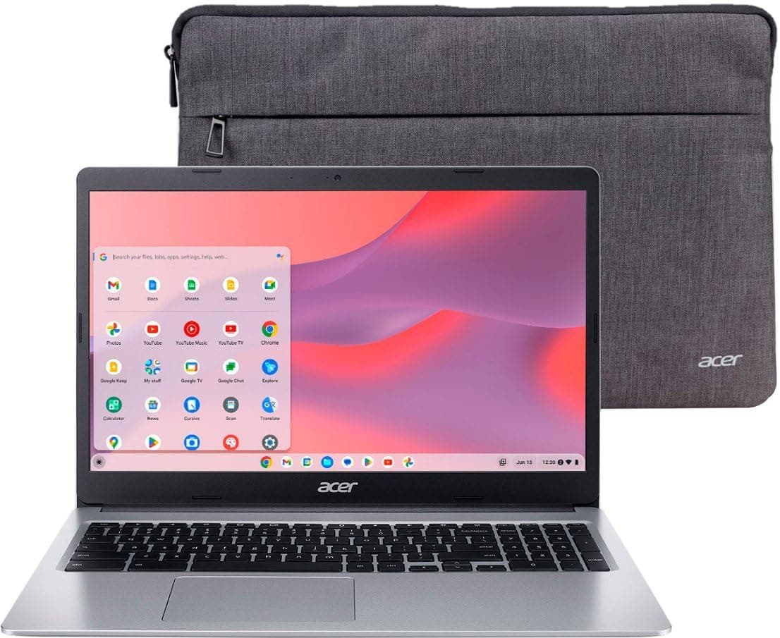 acer Chromebook 315 15.6 HD Laptop, Intel Celeron N4020, 4GB RAM, 64GB eMMC, Chrome OS + Protective Sleeve, Silver