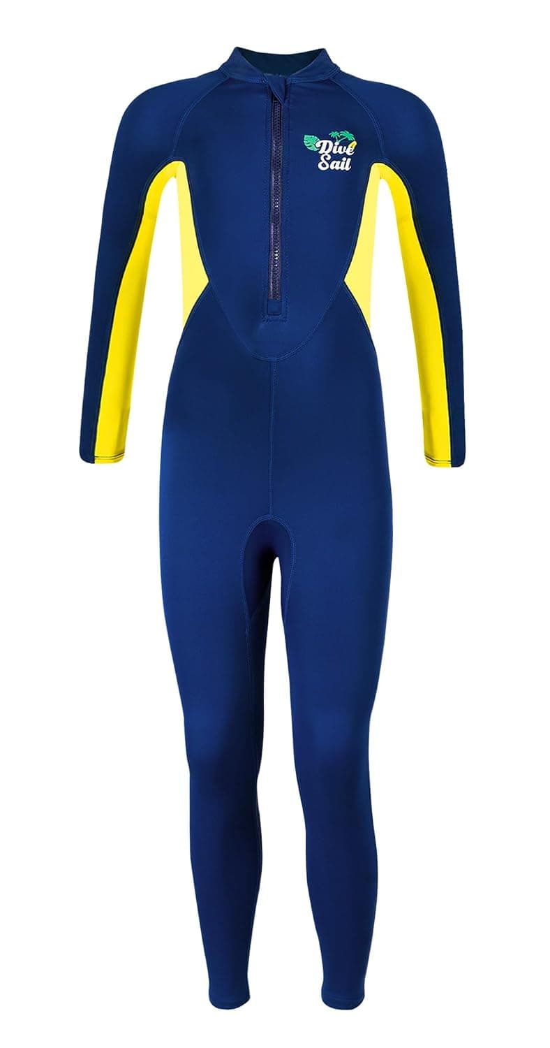 SEAUR Boys Long Sleeved One Piece Swimsuit Kids UV Protection Bathing Suits Wetsuit Front Zipper Beach Swimming Costume Summer Surfing Rash Guard