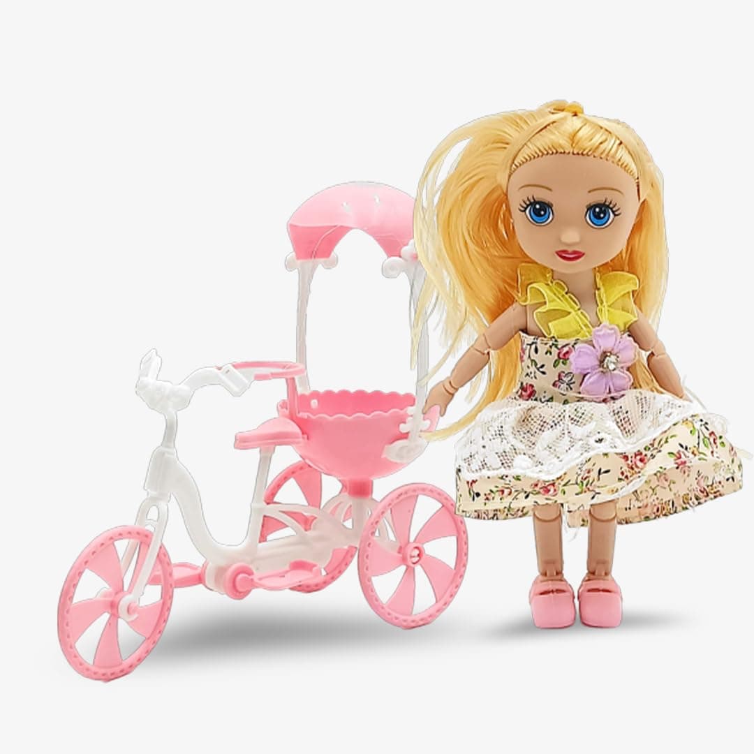 Cute Doll Happy Outdoor Trip Play Set, Doll with Bicycle, Plush Toys, 3+ Years