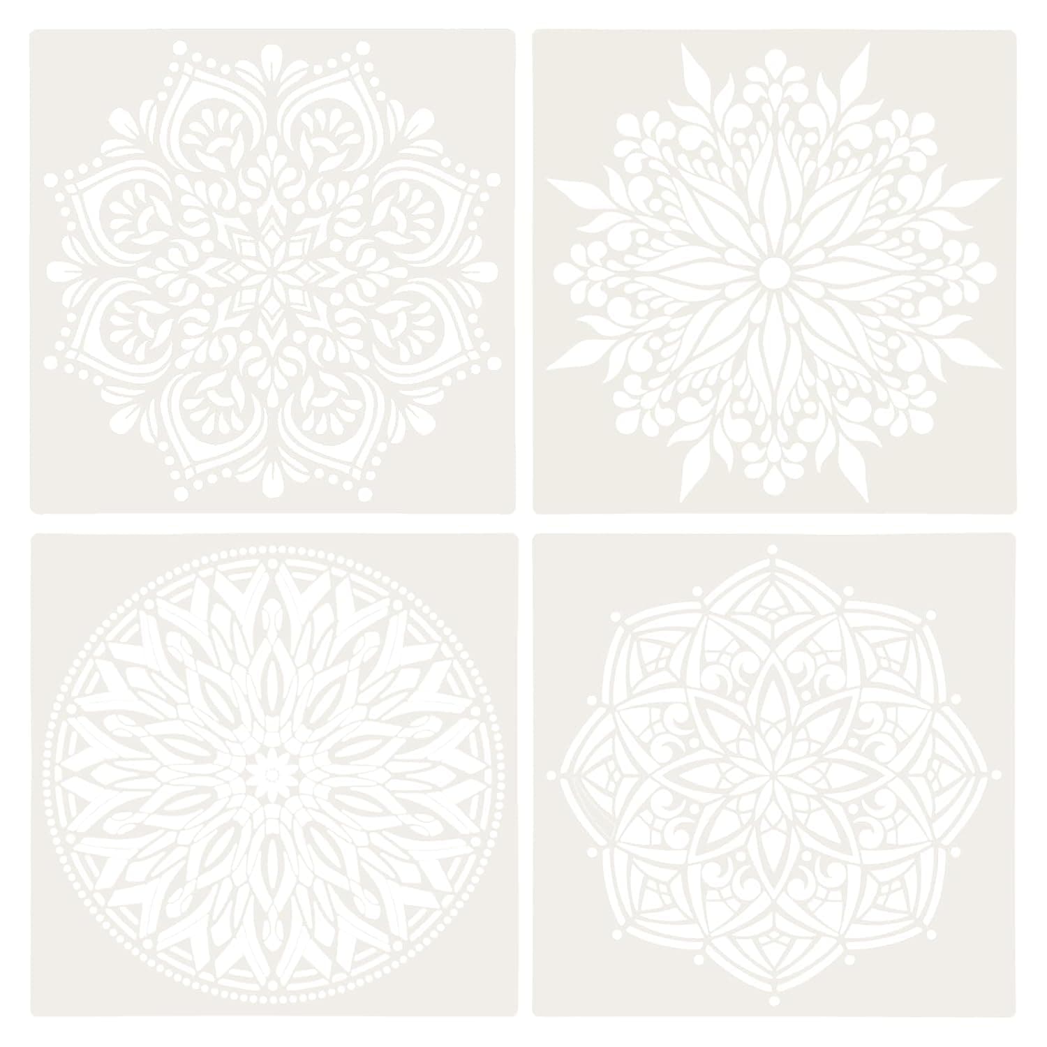 sourcing map 4pcs Stencils for Painting 12 Inch Reusable Wall Stencil Templates Drawing Patterns Painting Stencils for Wall Furniture Wood Art Craft Canvas Fabric DIY Home Decor