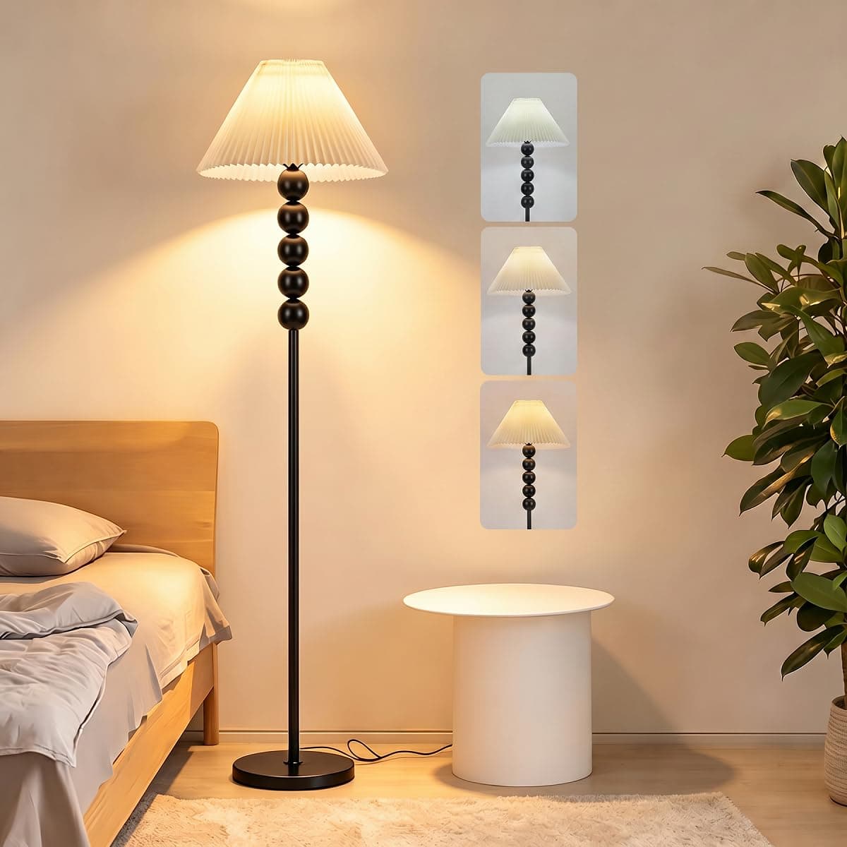 LED Floor Lamp with Pleated Shade, Corner Lamps, Tall Reading Light Beside Sofa, Standing Lamp for Living Room Bedroom Office