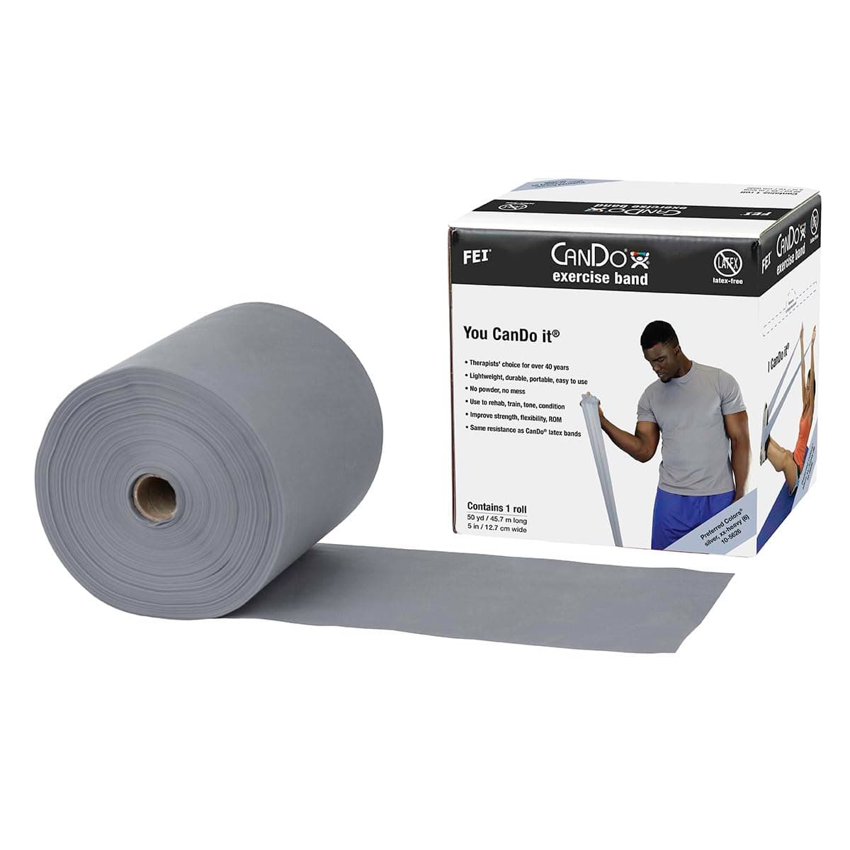 Cando 10-5626 Silver Latex-Free Exercise Band, XX-Heavy Resistance, 50 yd Length