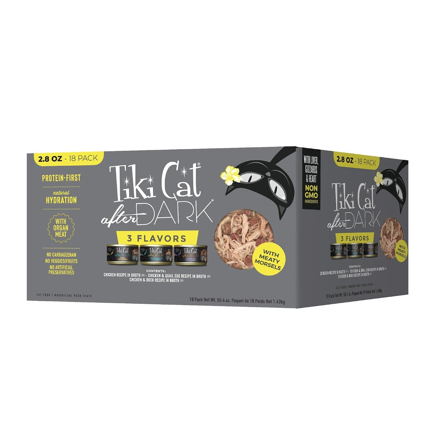 Tiki Cat After Dark Wet Cat Food for Adult Cats, Whole Foods Variety Pack, 2.8 oz. Cans (Pack of 18) | Whole Foods, Wet Cat Food, High Protein with Nutrient-Dense Organ Meat, Quail Egg, Boosts Hydration, 2.8 Oz Cans (18 Count)