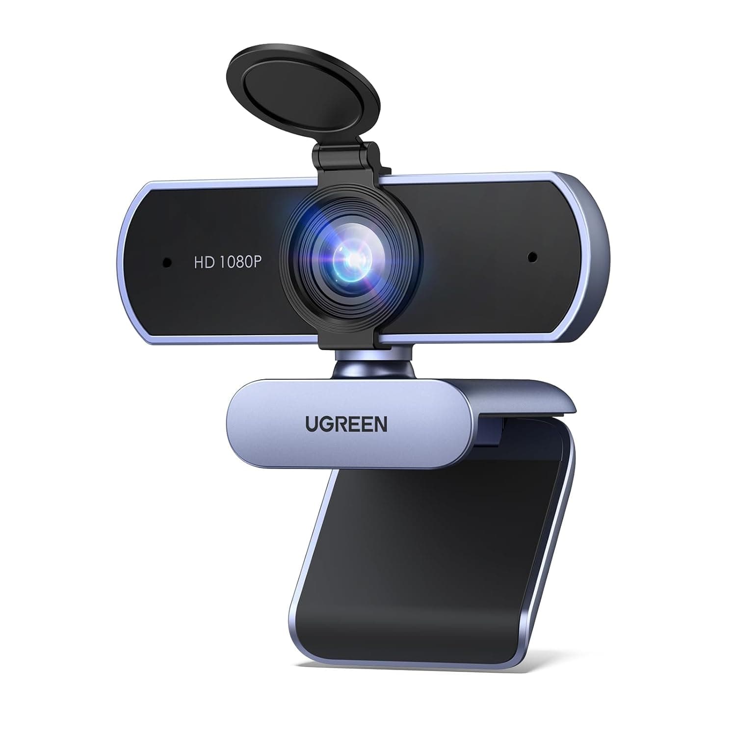 UGREEN FineCam Lite 1080p Webcam with USB Microphone, Support 1080/30fps, Auto Light Correction, 2 Noise Reduction Microphones, Compatible with Skype/YouTube, PC, Grey