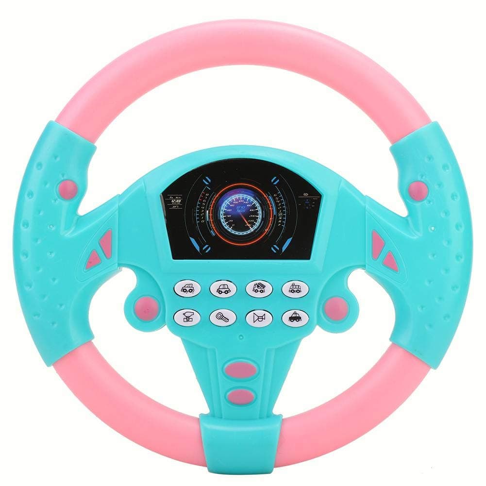 Rosvola Toy Steering Wheel, Steering Wheel Tool, Copilot Steering Wheel Tool, Easy Operation Portable Toddler Girls Boys Children for Kids (Pink Blue)