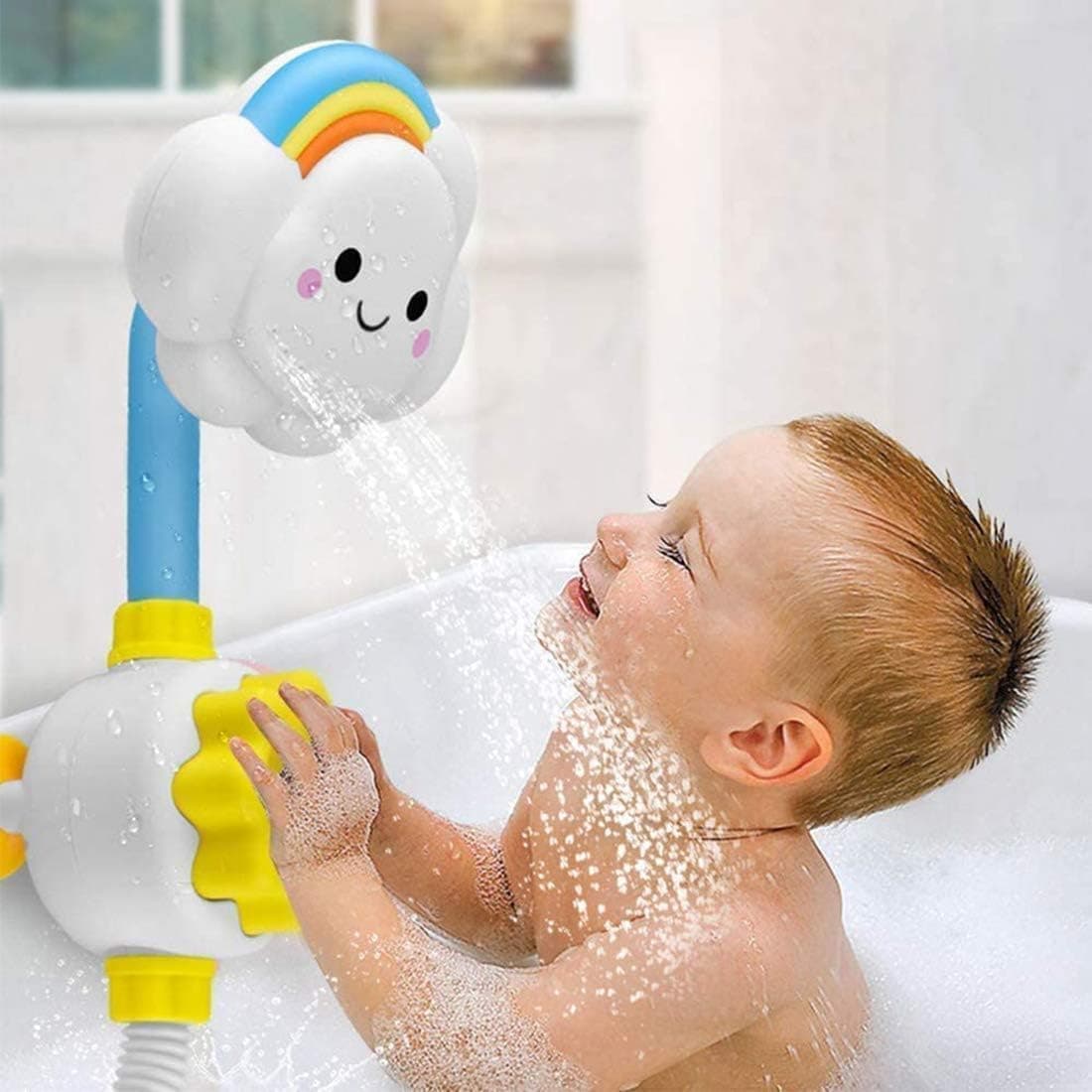 Joyzzz Bath Toys For Toddlers, Cloud Shape Water Sprayer Toy, BPA Free Plastic Baby Shower Faucet, Easy Install Suction Cup for Bathtub, Engaging Sensory Rain Shower Play for Infants Kids