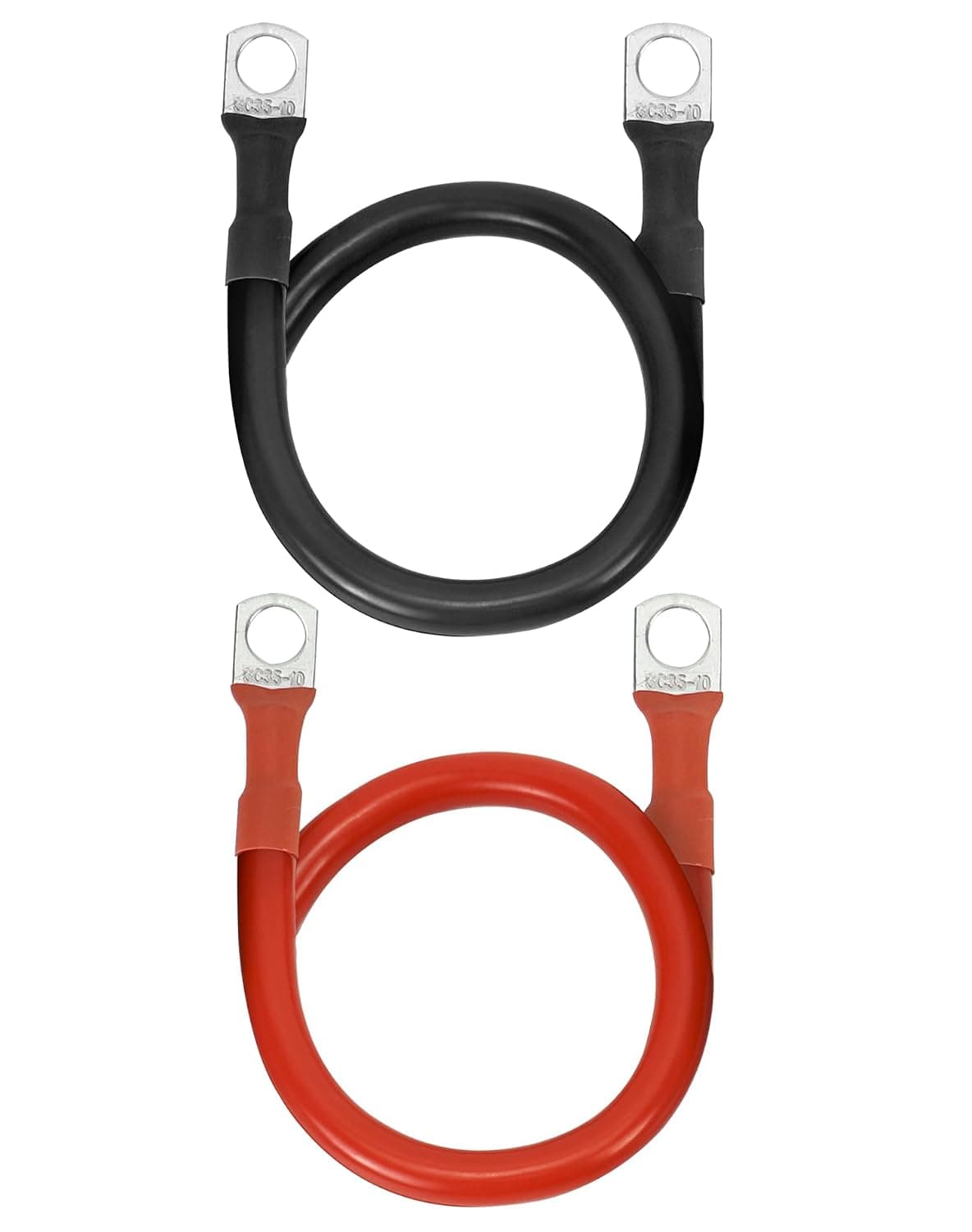 QWORK® 2 x Car Battery Cable 2 AWG 35 mm², 50 cm 12 V Battery Cables with Ring Terminals M10 for Vehicles and Solar Systems
