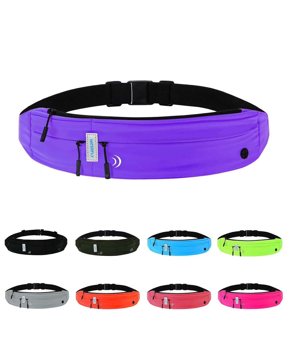 WATERFLY Running Belt Jogging Waist Pack for Men Women Runner | Marathon Fanny Pack, Sport Workout Exercise Fitness Phone Holder Belt, Jogger Slim Waistband, Lightweight