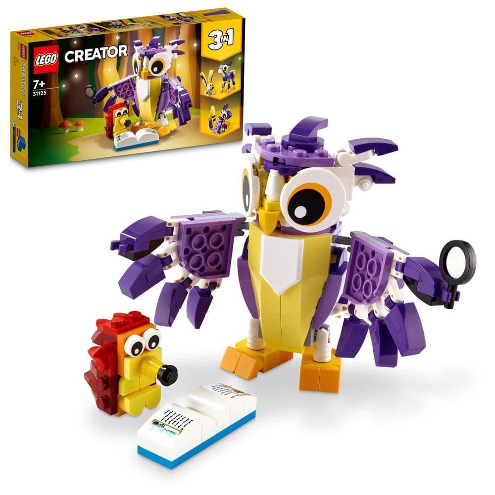 LEGO Creator 3in1 Fantasy Forest Creatures, Woodland Animal Toys Set for Kids - Rabbit to Owl to Squirrel Figures, Gifts for 7 Plus Year Olds 31125