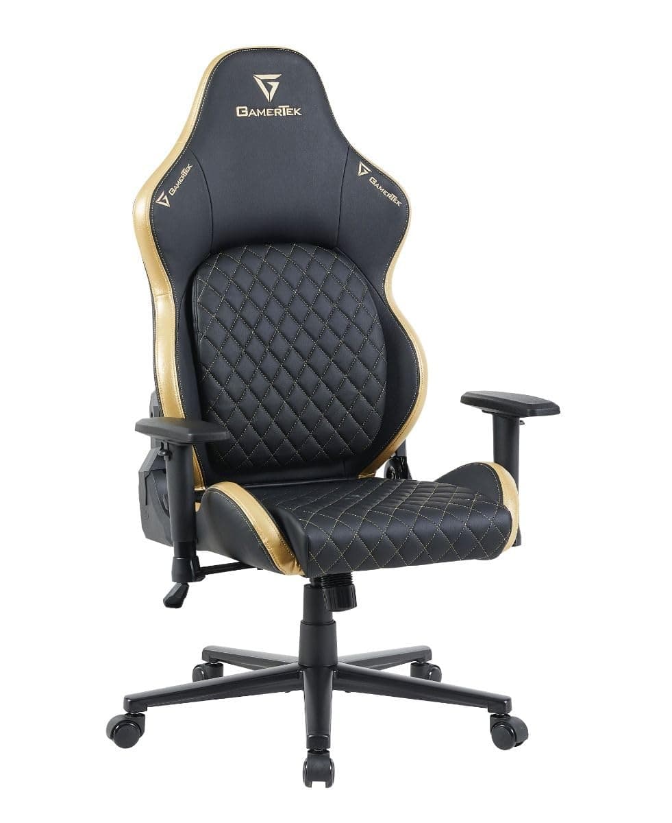 Valor Gaming Chair – Black/Golden Edition, PU + PVC, 2D Armrests, Adjustable Lumbar, Class 4 Gas Lift