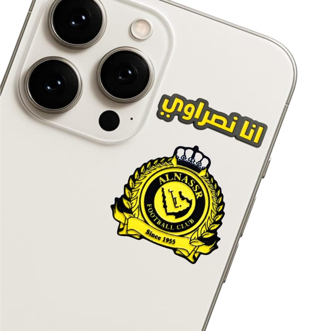 Al Nassr FC Metal Phone Sticker Set – 2PCS Premium Fan Emblem with Crown & Map Design أنا نصراوي Arabic Pride Decal Saudi Football Club Accessories for Mobile Back Cover Decoration Gift